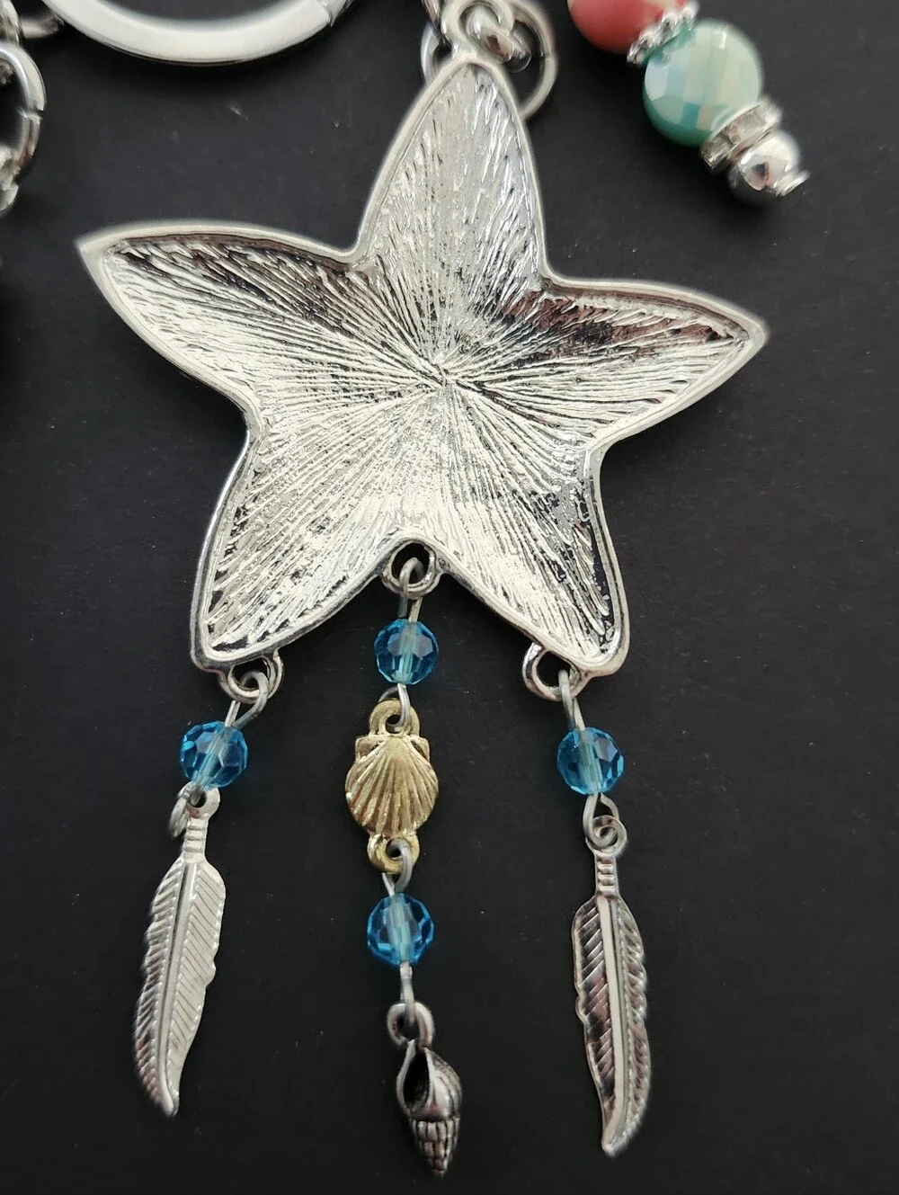 Boho Star Purse Charm or Keychain Howlite Turquoise Paper Agate Handcrafted